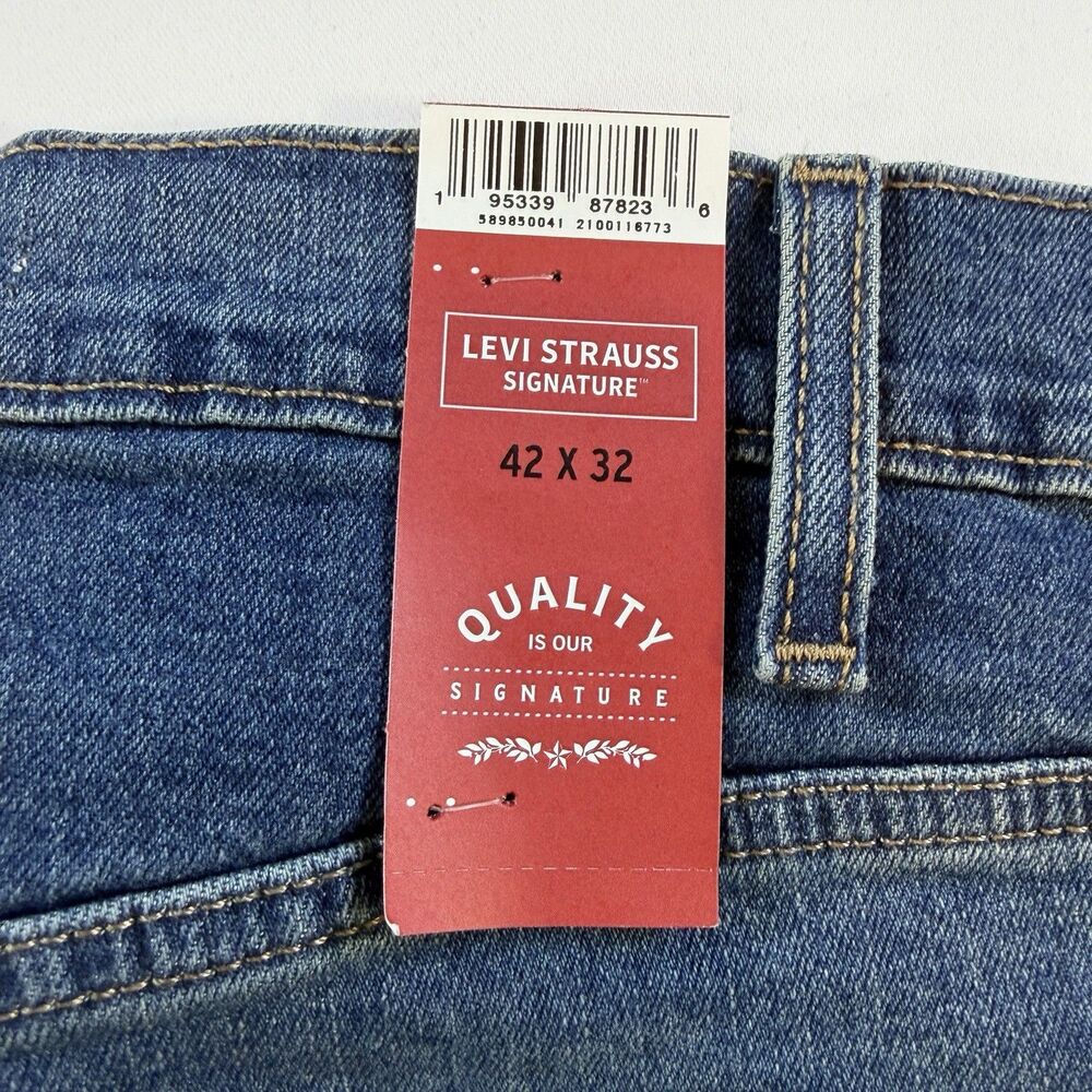 Levi Strauss Signature Gold Men's Relaxed Fit Flex Denim Blue Jeans 42x32 New - Picture 4 of 15